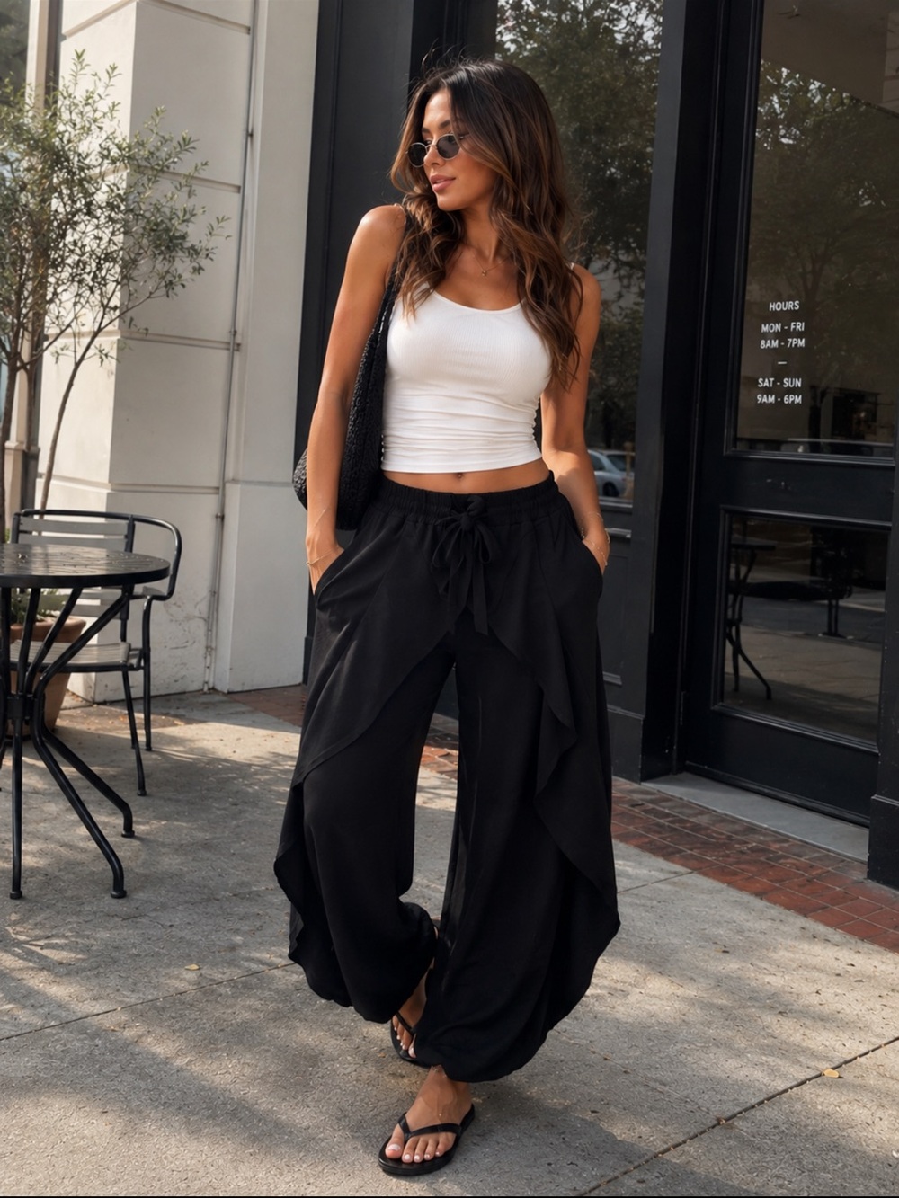 City Chic Black Tie Front Parachute Pants Size 14 Wide Leg Boho Resort